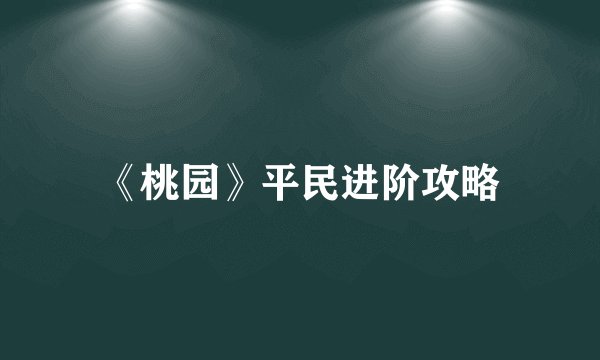《桃园》平民进阶攻略