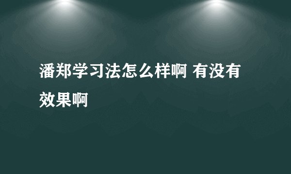 潘郑学习法怎么样啊 有没有效果啊