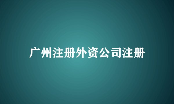 广州注册外资公司注册