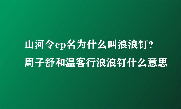 山河令cp名为什么叫浪浪钉？周子舒和温客行浪浪钉什么意思
