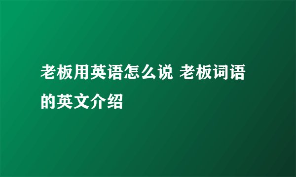 老板用英语怎么说 老板词语的英文介绍