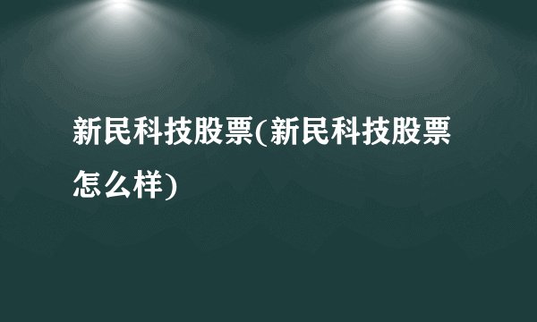 新民科技股票(新民科技股票怎么样)