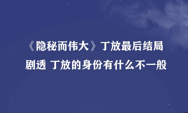 《隐秘而伟大》丁放最后结局剧透 丁放的身份有什么不一般