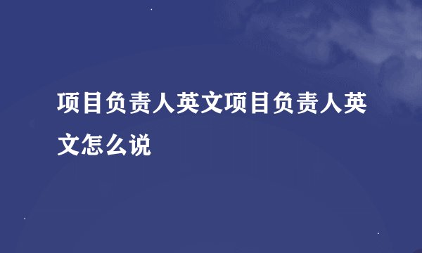 项目负责人英文项目负责人英文怎么说