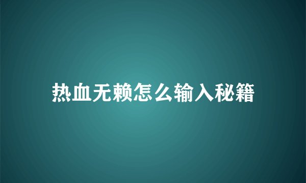 热血无赖怎么输入秘籍