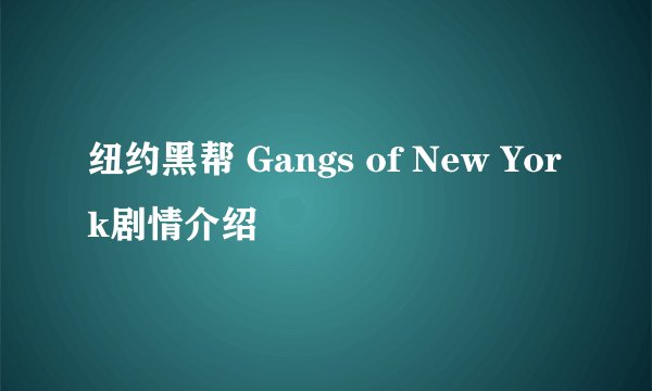 纽约黑帮 Gangs of New York剧情介绍
