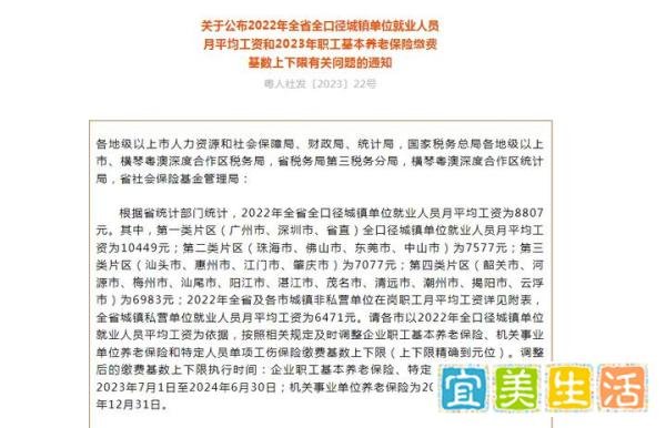 2023年7月起，广州养老保险基数下限调整为5284元