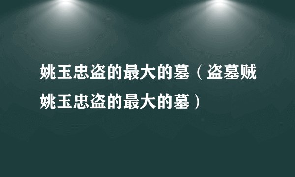 姚玉忠盗的最大的墓（盗墓贼姚玉忠盗的最大的墓）