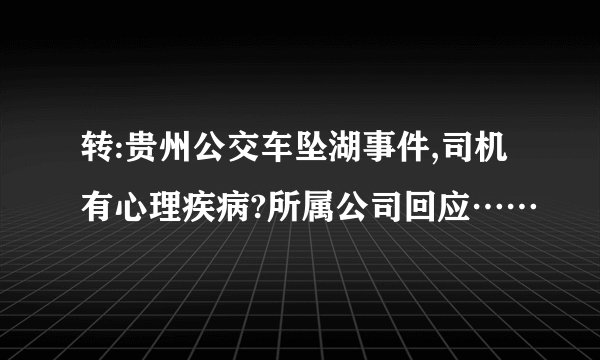 转:贵州公交车坠湖事件,司机有心理疾病?所属公司回应……